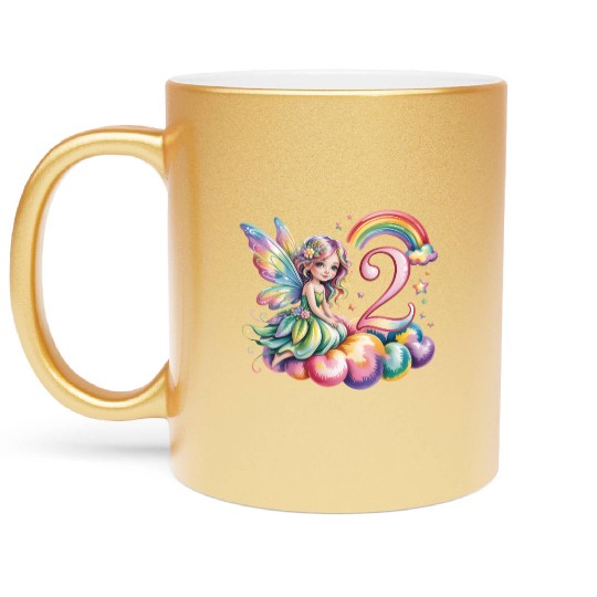 Magical Rainbow Fairy Elf 2nd Birthday Girl Metallic Mugs