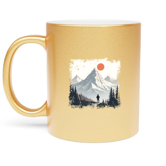 Serene Mountain Wilderness Scene Metallic Mugs