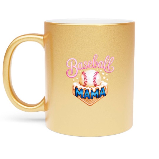 Baseball Mama Ice Cream Cone Star Sports Parent Metallic Mugs