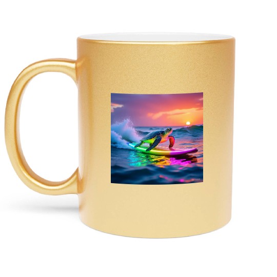 sea turtle design neon turtle Metallic Mugs