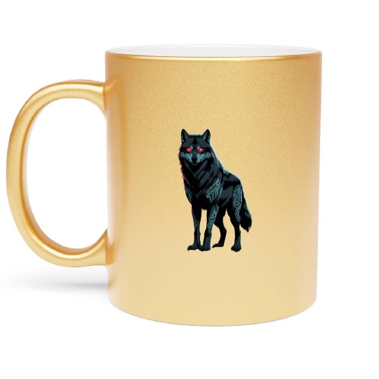 Tribal Red-Eyed Wolf – Fierce Alpha Spirit Metallic Mugs