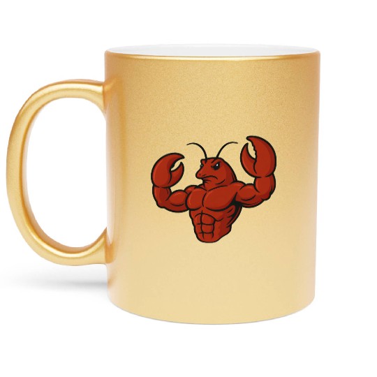 Crab lobster fitness workout cartoon strong biceps Metallic Mugs