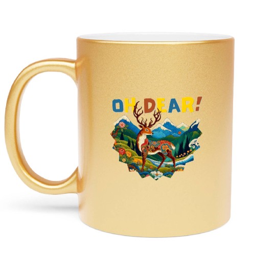 Oh-Dear-Wanderlust-Deer-in-Jungle-Tibetan-Folk-Art Metallic Mugs
