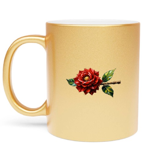 Crimson Rose Bloom – Botanical Clipart Metallic Mugs