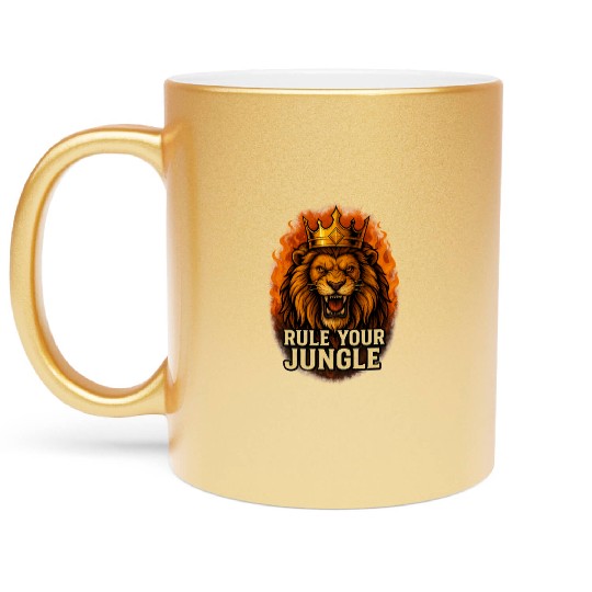 Fierce Lion King Blazing Mane Art Metallic Mugs