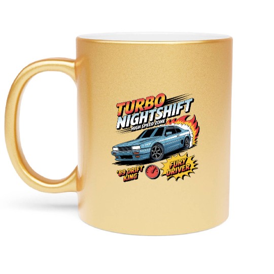 Retro Drift Car Flames - Turbo Street Racing Metallic Mugs
