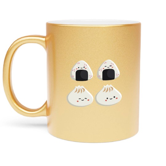 Onigiri and dumpling face character Metallic Mugs