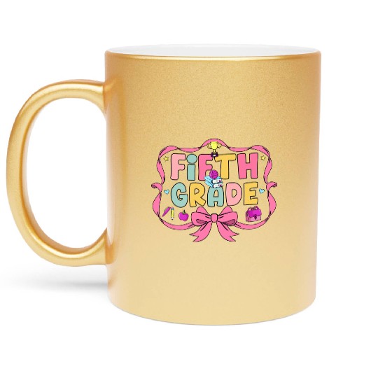 Preppy Back To School 5th Grade Coquette Bow Girls Metallic Mugs