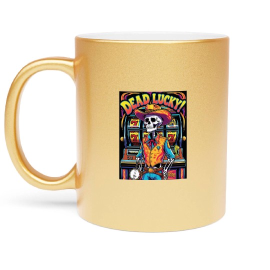 Dead Lucky – Neon Skeleton Cowboy at the Slots Metallic Mugs