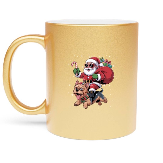 Santa Claus Yorkie Dog Christmas In July Metallic Mugs