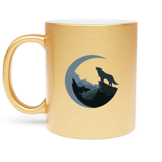 Wolf Moon Silhouette Metallic Mugs