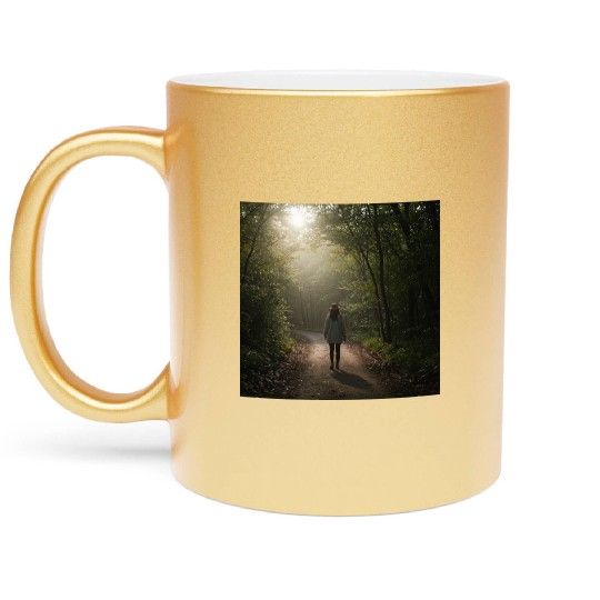 Enchanted Forest Path Illustration Metallic Mugs