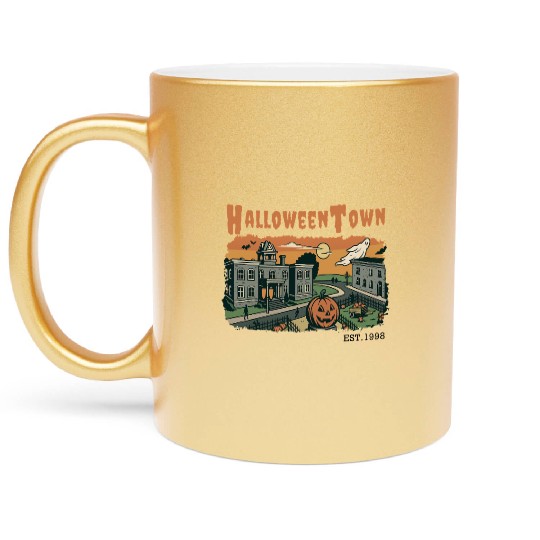 Halloweentown Spooky Sunset Scene – Vintage Hallow Metallic Mugs