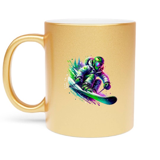 Vibrant Neon Skiing Warrior Metallic Mugs