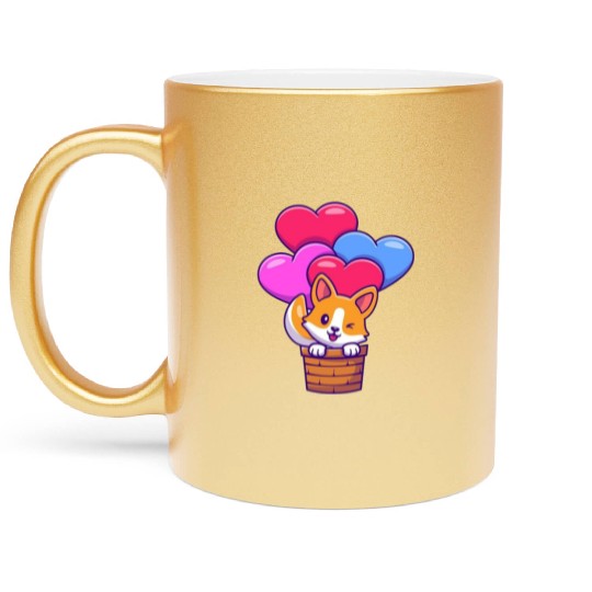 Whimsical Corgi with Heart Balloons Metallic Mugs