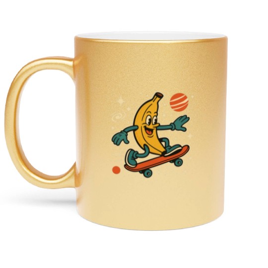 Playful Banana Skateboard Space Scene Metallic Mugs
