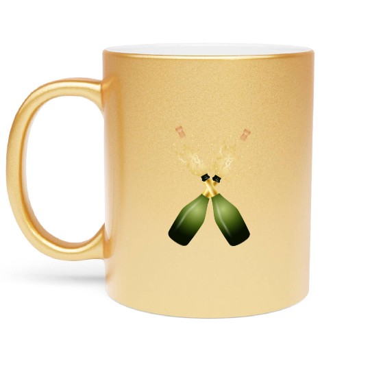 Two Champagne Bottles – for New Year's Eve & Party Metallic Mugs
