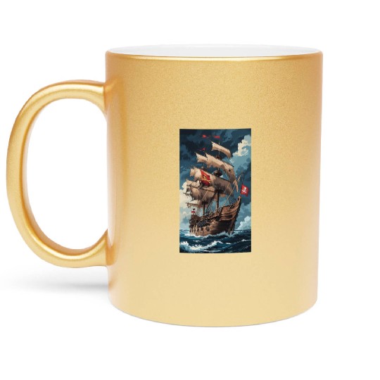 Historical Pirate Ship Adventure Design Metallic Mugs