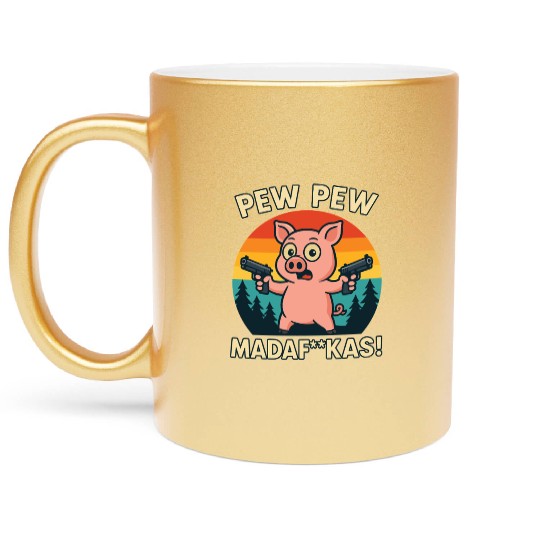 Pew Pew Pig with Guns Metallic Mugs