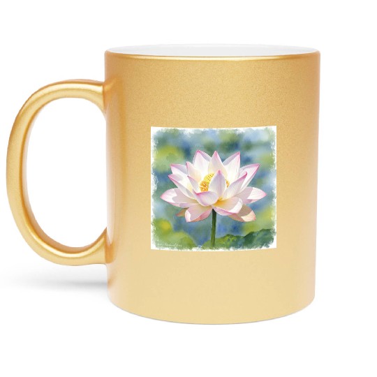 Serene Water Lily Floral Print Metallic Mugs