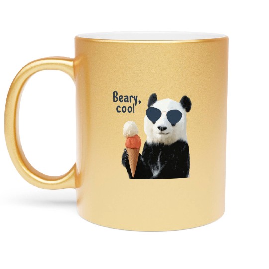 Cool Panda with Sunglasses and Ice Cream Metallic Mugs