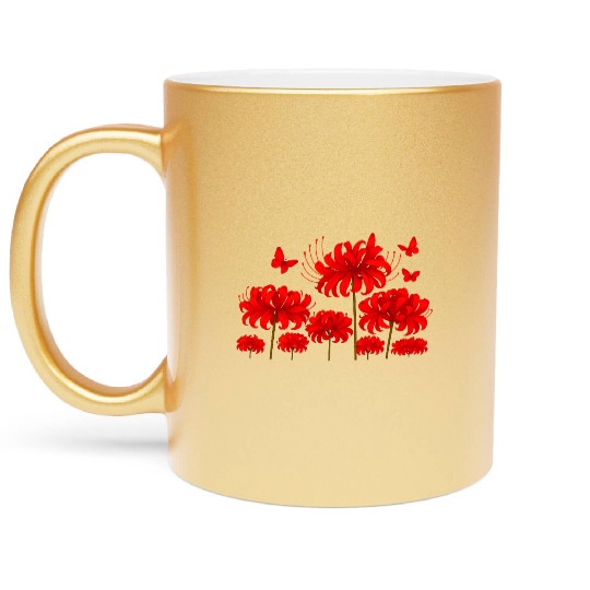Vivid Red Hibiscus with Butterflies Metallic Mugs