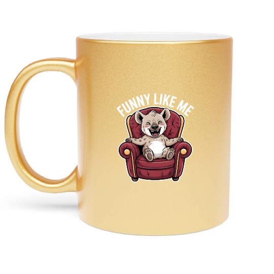 Funny Hyena Cub on Throne Metallic Mugs