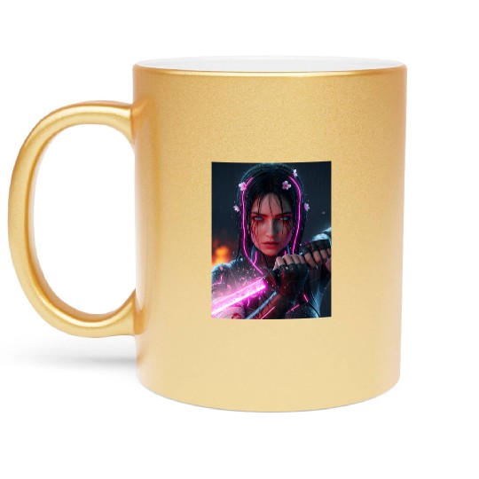 Cyberpunk Samurai Girl Metallic Mugs