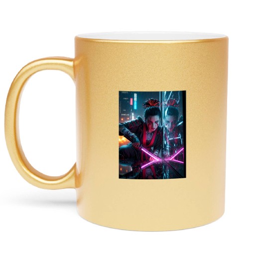 Cyberpunk Samurai Girl Metallic Mugs