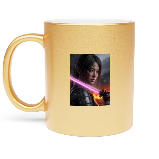 Cyberpunk Samurai Girl Metallic Mugs
