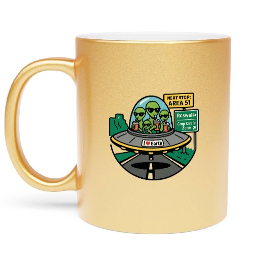 Alien road trip Metallic Mugs
