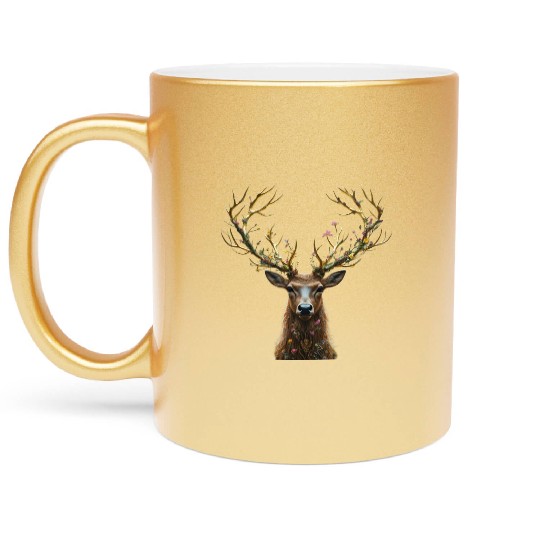 Enchanted Forest Deer Illustration Metallic Mugs