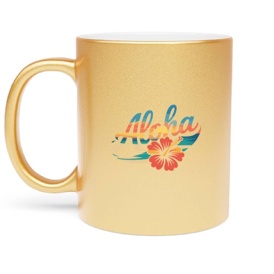 Aloha Hibiscus Tropical Vibes Sunset Beach Metallic Mugs