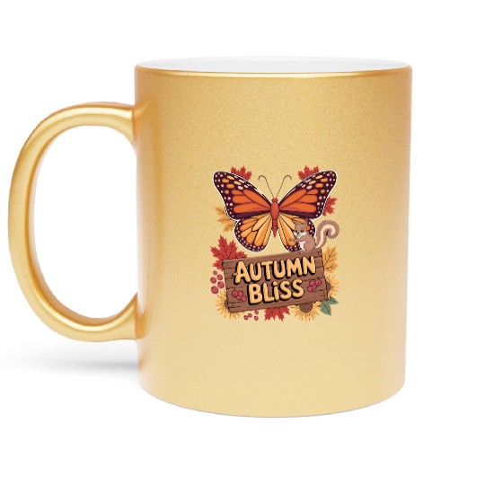 Autumn Bliss Butterfly Squirrel Leaves Fall Vibes Metallic Mugs