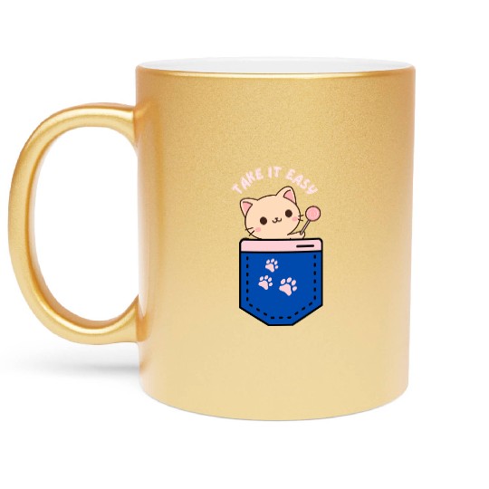 Sweet Kitten Lollipop Badge Design Metallic Mugs