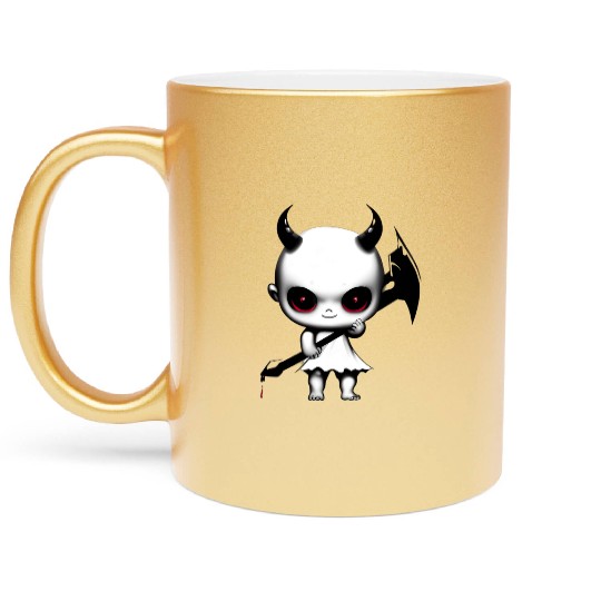 Cute Demon Baby with Horns and Bat Wings Metallic Mugs