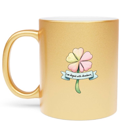 Four-Leaf Clover with Affirmation Banner Metallic Mugs