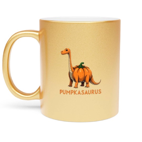 Pumpkasaurus Pumpkin Dinosaur Funny Halloween Metallic Mugs