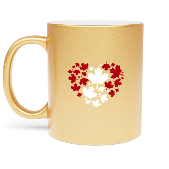 Heart-Shaped Maple Leaf Pattern Metallic Mugs