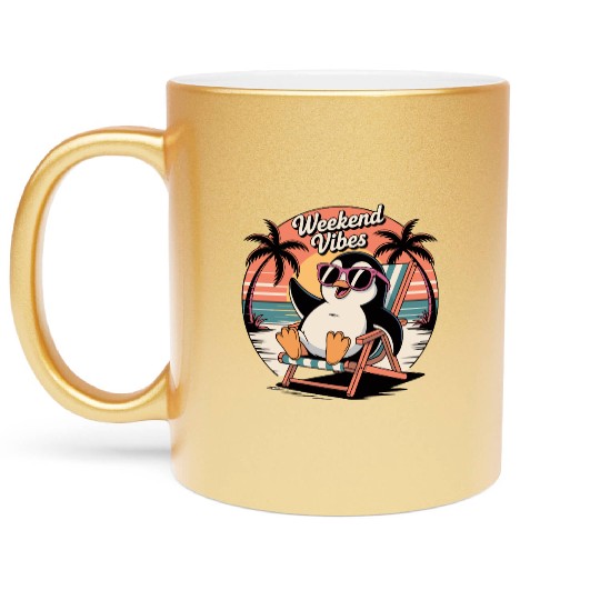 Chill Penguin Weekend Vibes Metallic Mugs