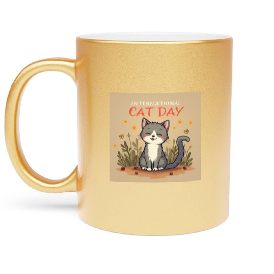 Cute Gray Boy Cat for International Cat Day Metallic Mugs
