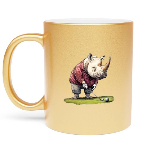 Rhinoceros Golfer / Golf Rhinoceros Metallic Mugs