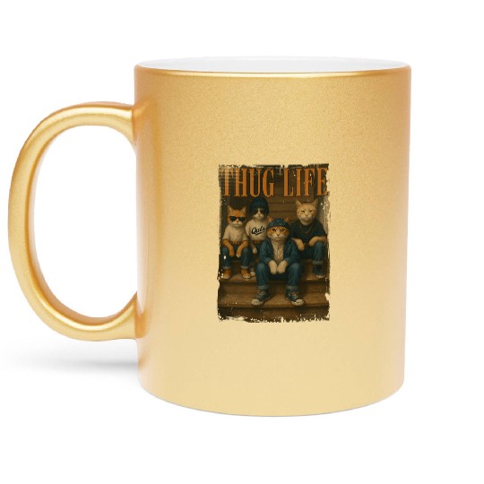 Thug Life Cats Funny Gangsta Street Style Metallic Mugs