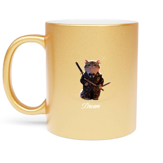 Samurai Cat in Formal Kimono Metallic Mugs