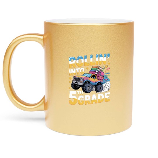 Funny Back To School Rollin' Into 5th Grade Metallic Mugs