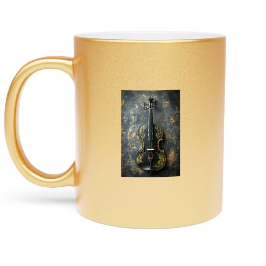 Elegant Black and Gold Violin Metallic Mugs