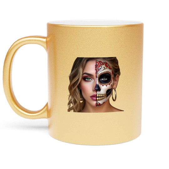Intricate Sugar Skull Face Art Metallic Mugs