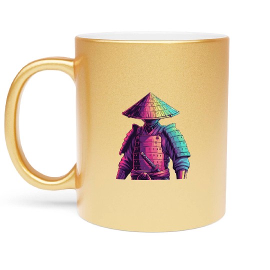 Neon Samurai Warrior Illustration Metallic Mugs