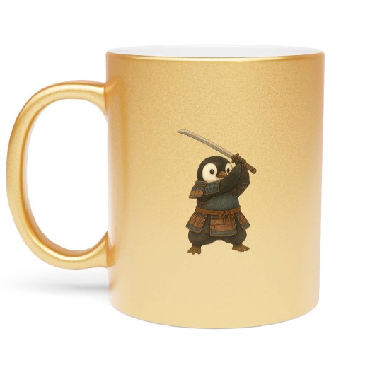 Penguin Samurai katana sword martial arts Japan Metallic Mugs