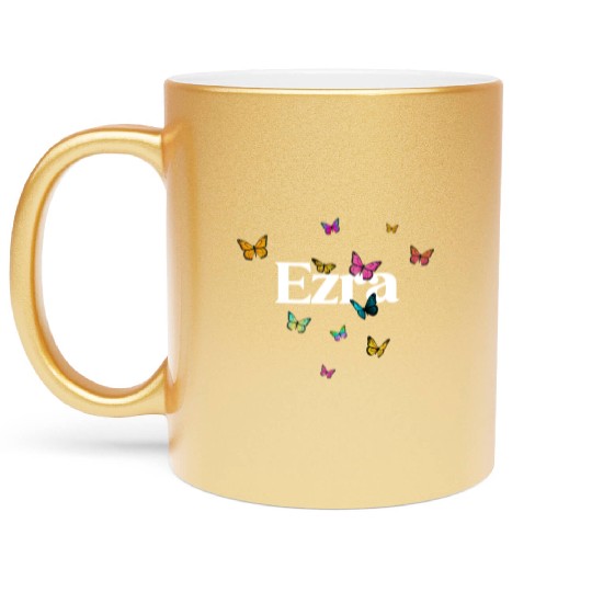 EZRA - beautiful girl name with cute butterflies Metallic Mugs